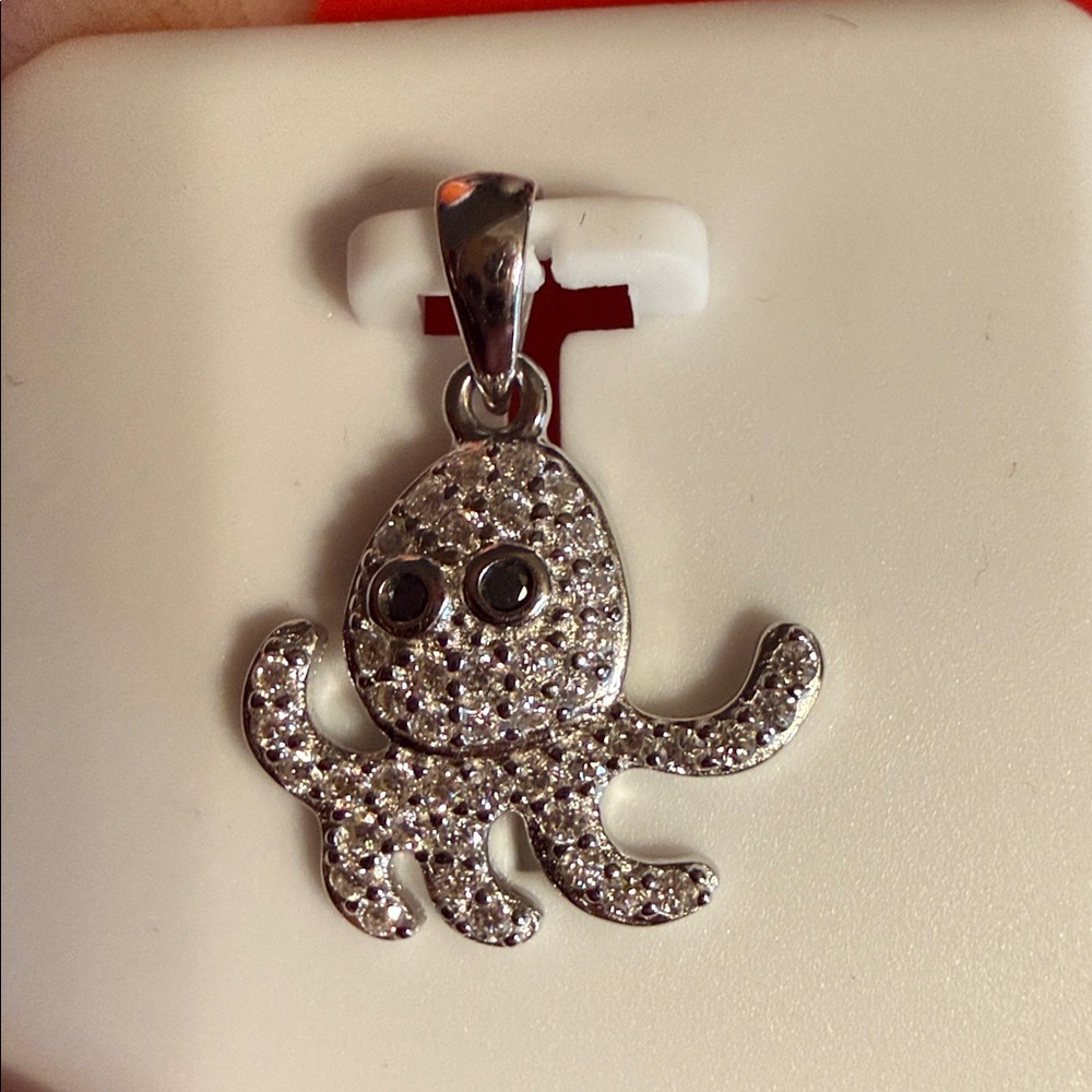 Sparkling Octopus Pendant Charm in sterling Silver